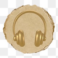 Gold headphones  png sticker,  3D ripped paper, transparent background