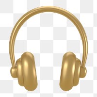 Headphones, music icon  png sticker, 3D gold design, transparent background