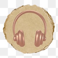 Pink headphones  png sticker,  3D ripped paper, transparent background