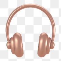 Headphones, music icon  png sticker, 3D rose gold design, transparent background