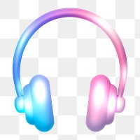 Headphones, music icon  png sticker, 3D neon glow, transparent background