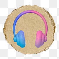 Pink headphones  png sticker,  3D ripped paper, transparent background