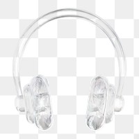 Headphones, music icon  png sticker, 3D crystal glass, transparent background