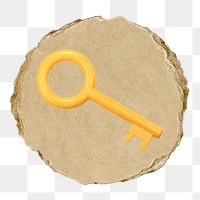 Yellow key  png sticker,  3D ripped paper, transparent background
