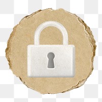 White padlock  png sticker,  3D ripped paper, transparent background