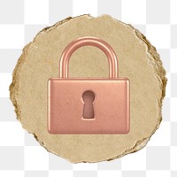 Pink padlock  png sticker,  3D ripped paper, transparent background