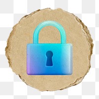 Blue padlock  png sticker,  3D ripped paper, transparent background