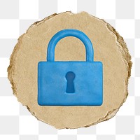 Blue padlock  png sticker,  3D ripped paper, transparent background