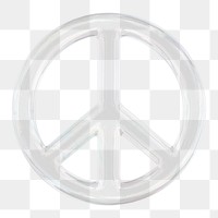 Peace icon  png sticker, 3D crystal glass, transparent background