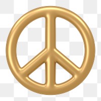 Peace icon  png sticker, 3D gold design, transparent background