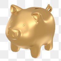 Piggy bank icon  png sticker, 3D gold design, transparent background