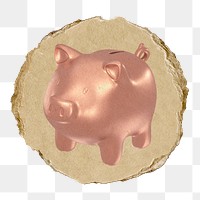 Piggy bank  png sticker,  3D ripped paper, transparent background