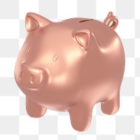 Piggy bank icon  png sticker, 3D rose gold design, transparent background