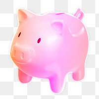 Piggy bank icon  png sticker, 3D neon glow, transparent background