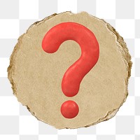 Red question mark  png sticker,  3D ripped paper, transparent background