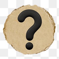 Black question mark  png sticker,  3D ripped paper, transparent background