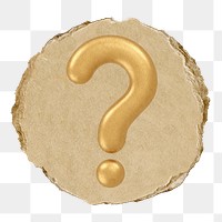 Gold question mark  png sticker,  3D ripped paper, transparent background