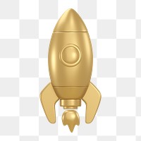 Rocket icon  png sticker, 3D gold design, transparent background