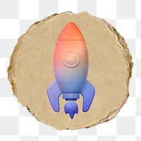 Launching rocket  png sticker,  3D ripped paper, transparent background