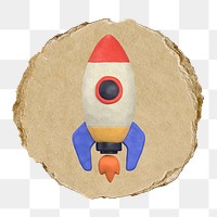 Launching rocket  png sticker,  3D ripped paper, transparent background