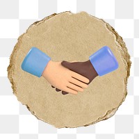 Diverse handshake  png sticker,  3D ripped paper, transparent background