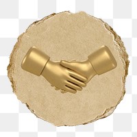 Gold handshake  png sticker,  3D ripped paper, transparent background