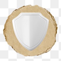 White shield  png sticker,  3D ripped paper, transparent background