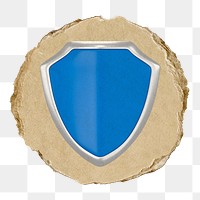 Blue shield  png sticker,  3D ripped paper, transparent background