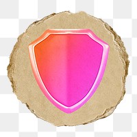 Pink shield  png sticker,  3D ripped paper, transparent background