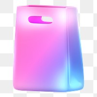 Shopping bag icon  png sticker, 3D neon glow, transparent background