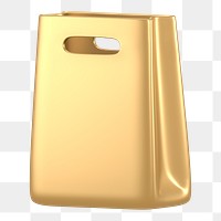 Shopping bag icon  png sticker, 3D gold design, transparent background