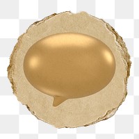 Gold speech bubble  png sticker,  3D ripped paper, transparent background