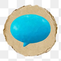 Blue speech bubble  png sticker,  3D ripped paper, transparent background