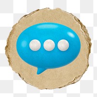 Blue speech bubble  png sticker,  3D ripped paper, transparent background