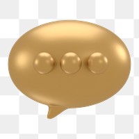 Speech bubble icon  png sticker, 3D gold design, transparent background