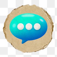 Blue speech bubble  png sticker,  3D ripped paper, transparent background