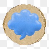 Blue speech bubble  png sticker,  3D ripped paper, transparent background