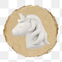 White unicorn  png sticker,  3D ripped paper, transparent background