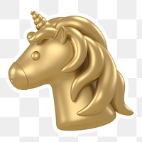 Gold unicorn  png sticker, transparent background