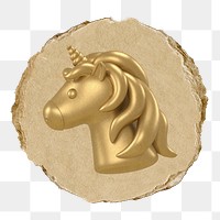 Gold unicorn  png sticker,  3D ripped paper, transparent background