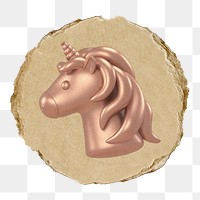 Rose gold  unicorn  png sticker,  3D ripped paper, transparent background