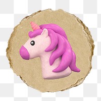 Purple  unicorn  png sticker,  3D ripped paper, transparent background