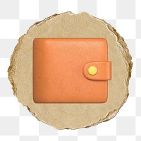 Orange wallet  png sticker,  3D ripped paper, transparent background