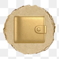 Gold wallet  png sticker,  3D ripped paper, transparent background