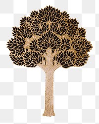 Gold tree png sticker, vintage botanical illustration, transparent background