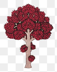 Red tree png sticker, vintage botanical illustration, transparent background