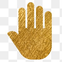 Hand png icon sticker, gold glittery design, transparent background