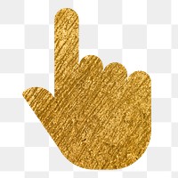 Pointing hand png icon sticker, gold glittery design, transparent background