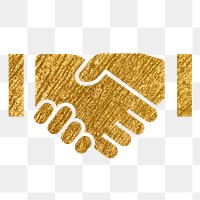 Business handshake png icon sticker, gold glittery design, transparent background