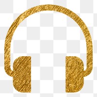 Headphones, music png icon sticker, gold glittery design, transparent background